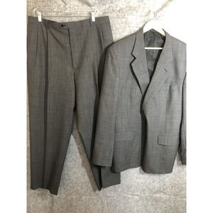 Gerald Austin Suit Gray Check 46R Wool Blazer Sport Coat  36 Trouser Business